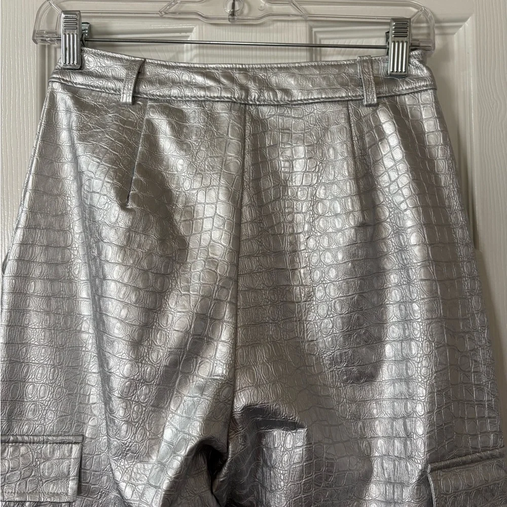 NAKED WARDROBE The Crocodile Faux Leather Joggers Metallic Silver Size Small NWT - Picture 9 of 13